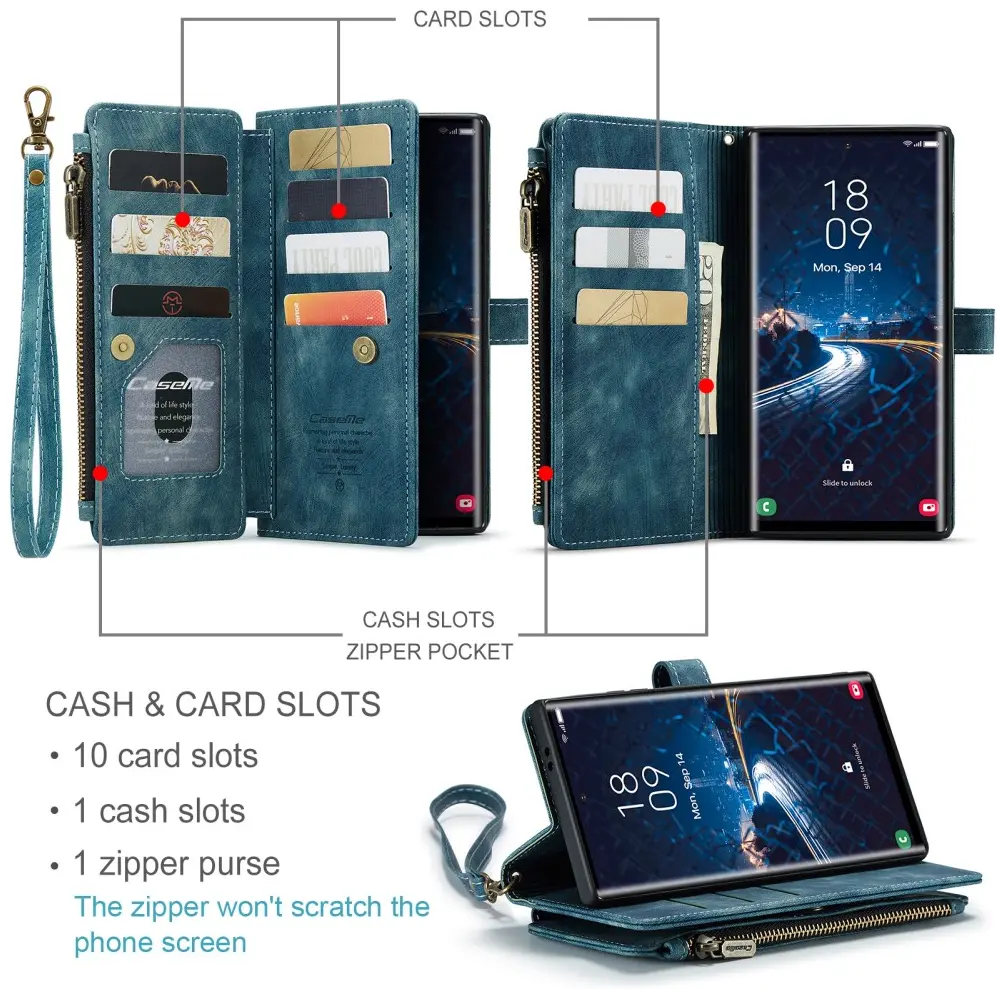 CaseMe C30 Samsung Galaxy S25 Ultra Hoesje Pasjeshouder Book Case Blauw afbeelding 3
