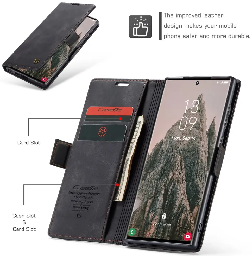 CaseMe 013 Samsung Galaxy S25 Ultra Hoesje Book Case met Standaard Zwart afbeelding 10