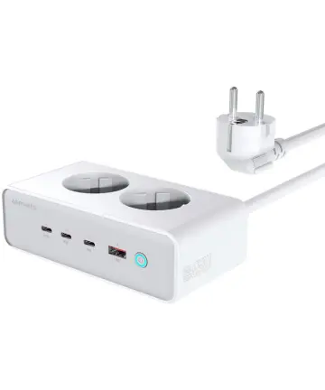 4smart Oplaad Station Bureau GaN 65W 3X USB-C + 2X AC Stopcontact + USB-A Wit Opladers