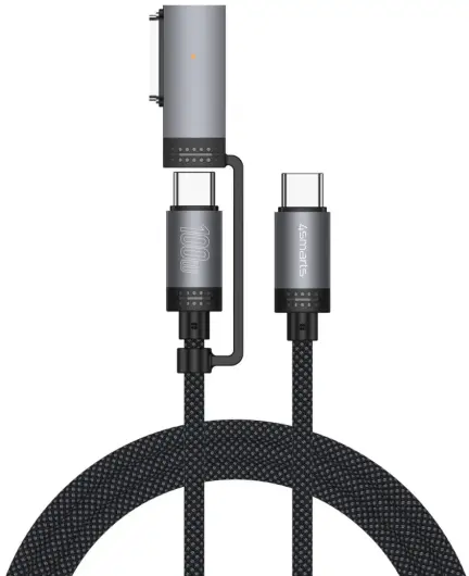 4Smarts MagSafe 3 Adapter en USB-C naar USB-C Kabel 100W 2M Zwart afbeelding 1