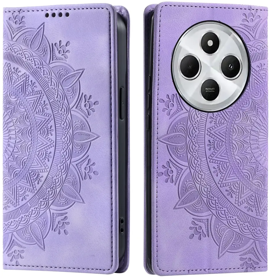 Xiaomi Redmi 14C Hoesje Mandala Print Book Case Paars afbeelding 1