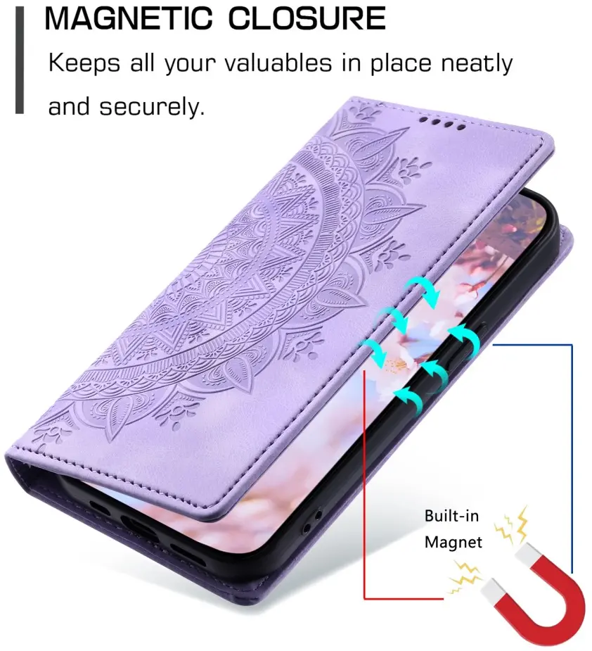 Xiaomi Redmi 14C Hoesje Mandala Print Book Case Paars afbeelding 4
