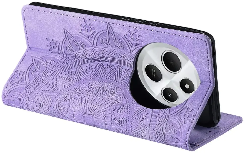 Xiaomi Redmi 14C Hoesje Mandala Print Book Case Paars afbeelding 8