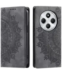 Xiaomi Redmi 14C Hoesje Mandala Print Book Case Grijs