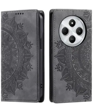 Xiaomi Redmi 14C Hoesje Mandala Print Book Case Grijs Hoesjes