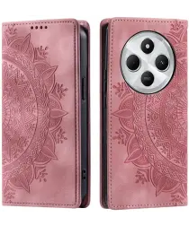 Xiaomi Redmi 14C Hoesje Mandala Print Book Case Roze Goud