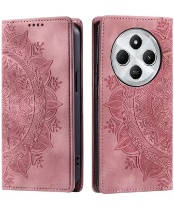 Xiaomi Redmi 14C Hoesje Mandala Print Book Case Roze Goud Hoesjes