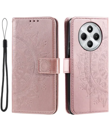 Xiaomi Redmi 14C Hoesje Mandala Book Case met Pasjeshouder Roze Goud Hoesjes