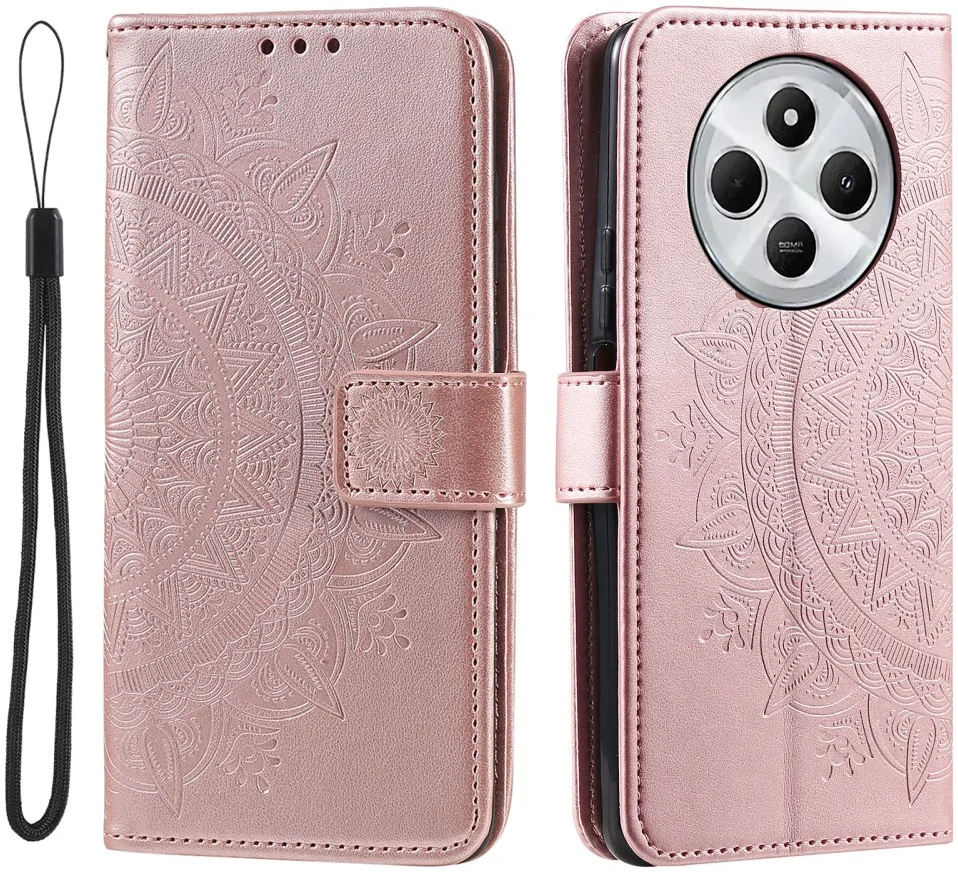 Xiaomi Redmi 14C Hoesje Mandala Book Case met Pasjeshouder Roze Goud afbeelding 1