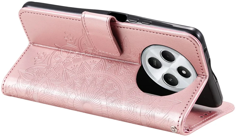Xiaomi Redmi 14C Hoesje Mandala Book Case met Pasjeshouder Roze Goud afbeelding 3