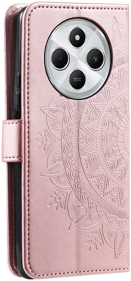 Xiaomi Redmi 14C Hoesje Mandala Book Case met Pasjeshouder Roze Goud afbeelding 6