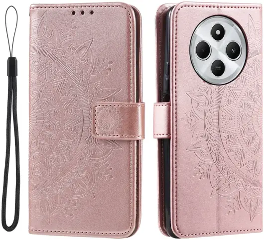 Xiaomi Redmi 14C Hoesje Mandala Book Case met Pasjeshouder Roze Goud afbeelding 1