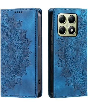 Xiaomi 14T Hoesje Mandala Book Case met Pasjeshouder Blauw Hoesjes