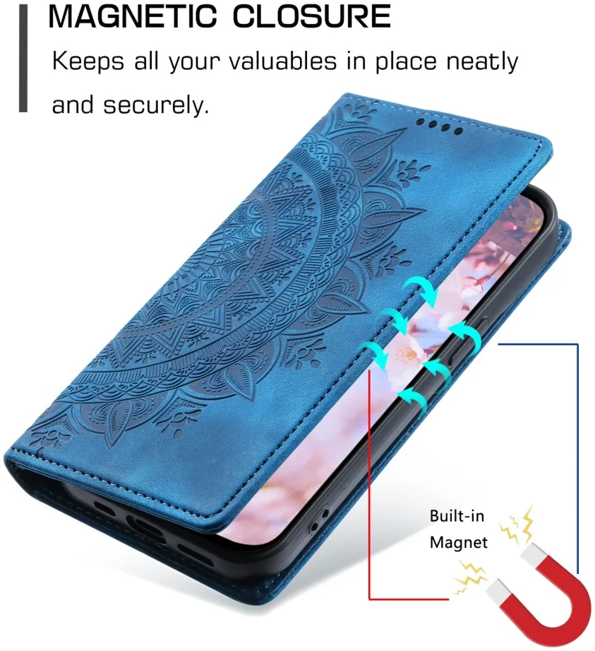 Xiaomi 14T Hoesje Mandala Book Case met Pasjeshouder Blauw afbeelding 3