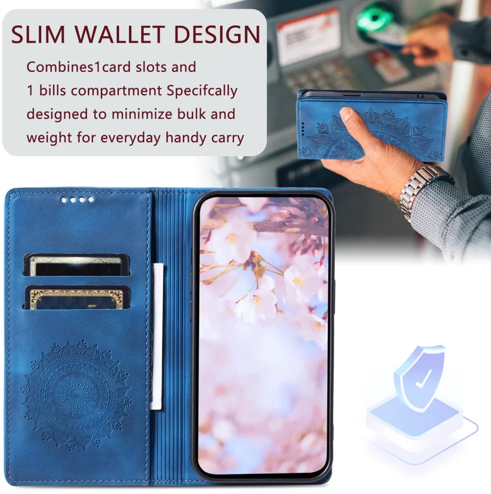 Xiaomi 14T Hoesje Mandala Book Case met Pasjeshouder Blauw afbeelding 4