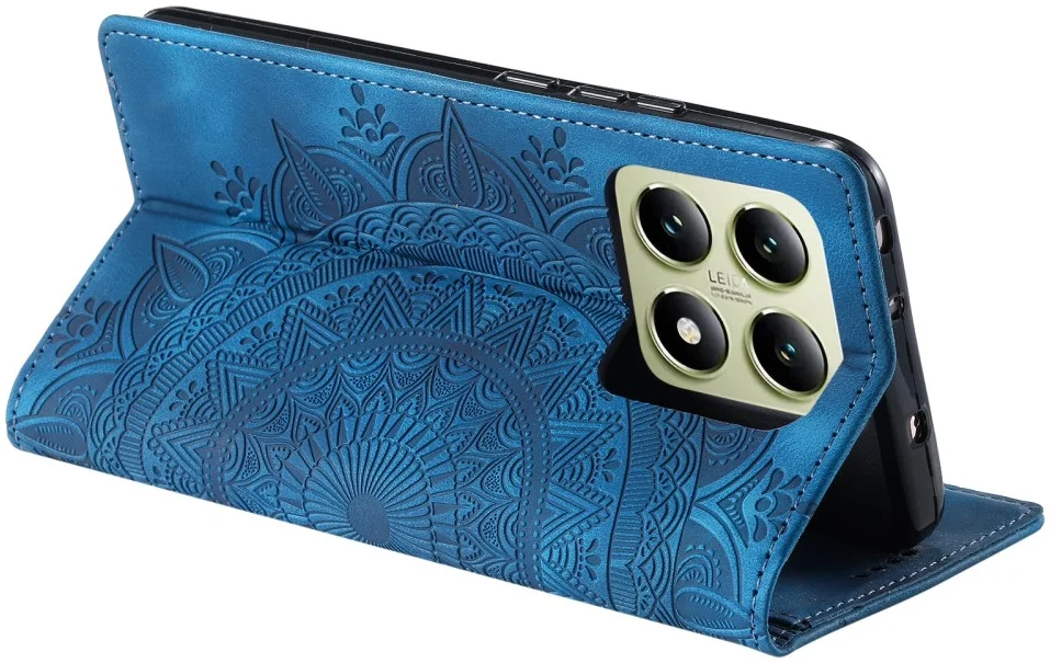 Xiaomi 14T Hoesje Mandala Book Case met Pasjeshouder Blauw afbeelding 7