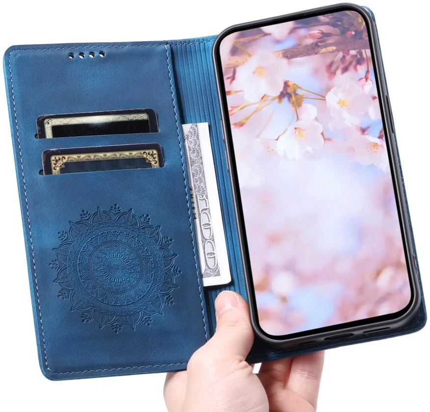 Xiaomi 14T Hoesje Mandala Book Case met Pasjeshouder Blauw afbeelding 8
