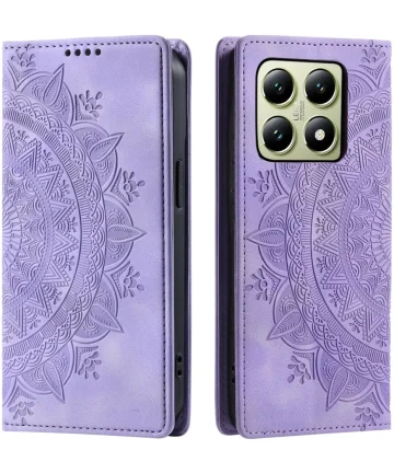 Xiaomi 14T Hoesje Mandala Book Case met Pasjeshouder Paars Hoesjes