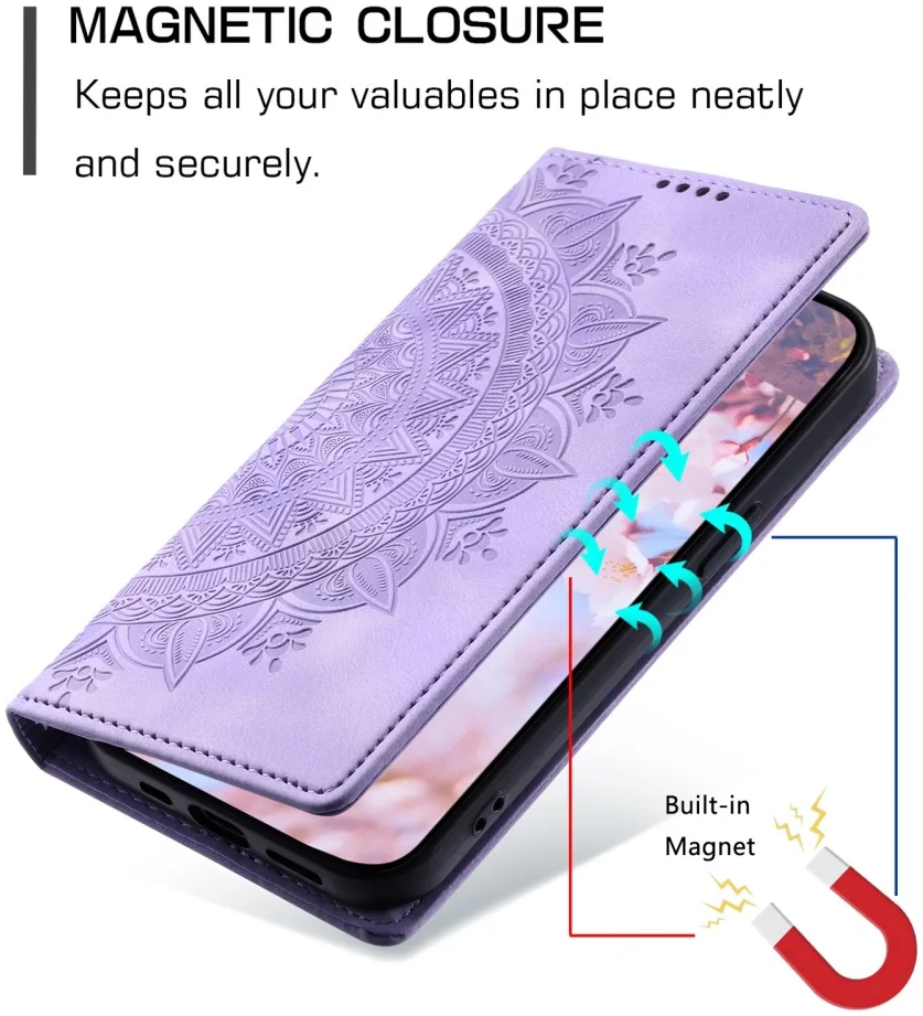 Xiaomi 14T Hoesje Mandala Book Case met Pasjeshouder Paars afbeelding 3