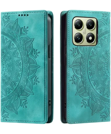 Xiaomi 14T Hoesje Mandala Book Case met Pasjeshouder Groen Hoesjes