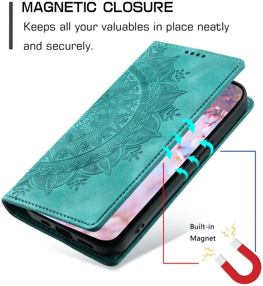 Xiaomi 14T Hoesje Mandala Book Case met Pasjeshouder Groen afbeelding 3