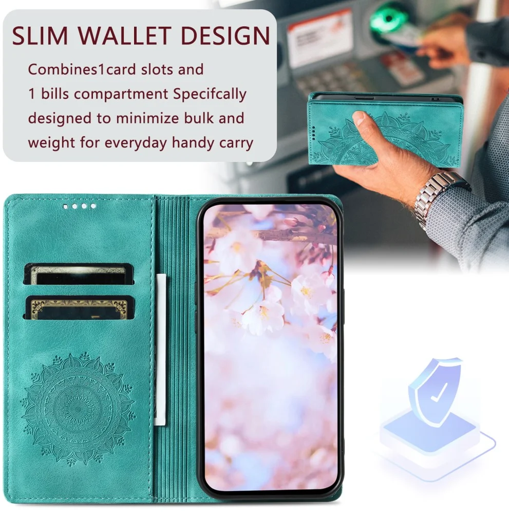 Xiaomi 14T Hoesje Mandala Book Case met Pasjeshouder Groen afbeelding 4
