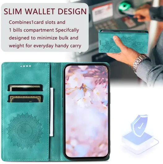 Xiaomi 14T Hoesje Mandala Book Case met Pasjeshouder Groen afbeelding 4