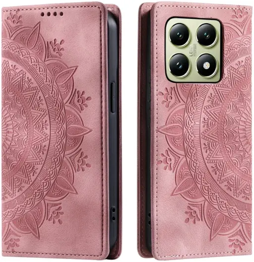 Xiaomi 14T Hoesje Mandala Book Case met Pasjeshouder Roze Goud afbeelding 1