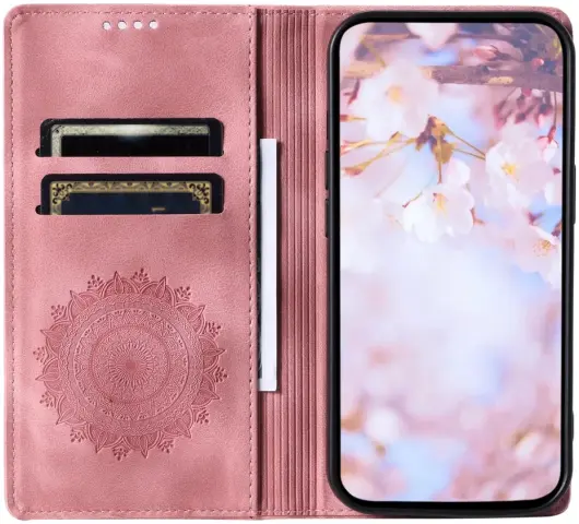 Xiaomi 14T Hoesje Mandala Book Case met Pasjeshouder Roze Goud afbeelding 2