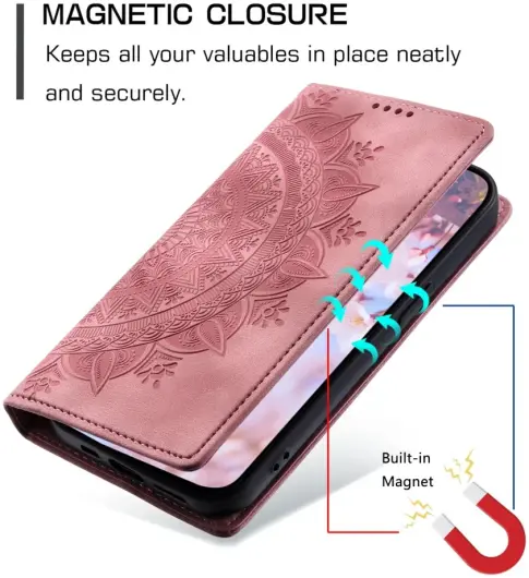 Xiaomi 14T Hoesje Mandala Book Case met Pasjeshouder Roze Goud afbeelding 3