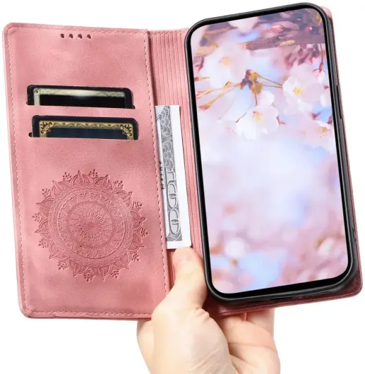Xiaomi 14T Hoesje Mandala Book Case met Pasjeshouder Roze Goud afbeelding 8