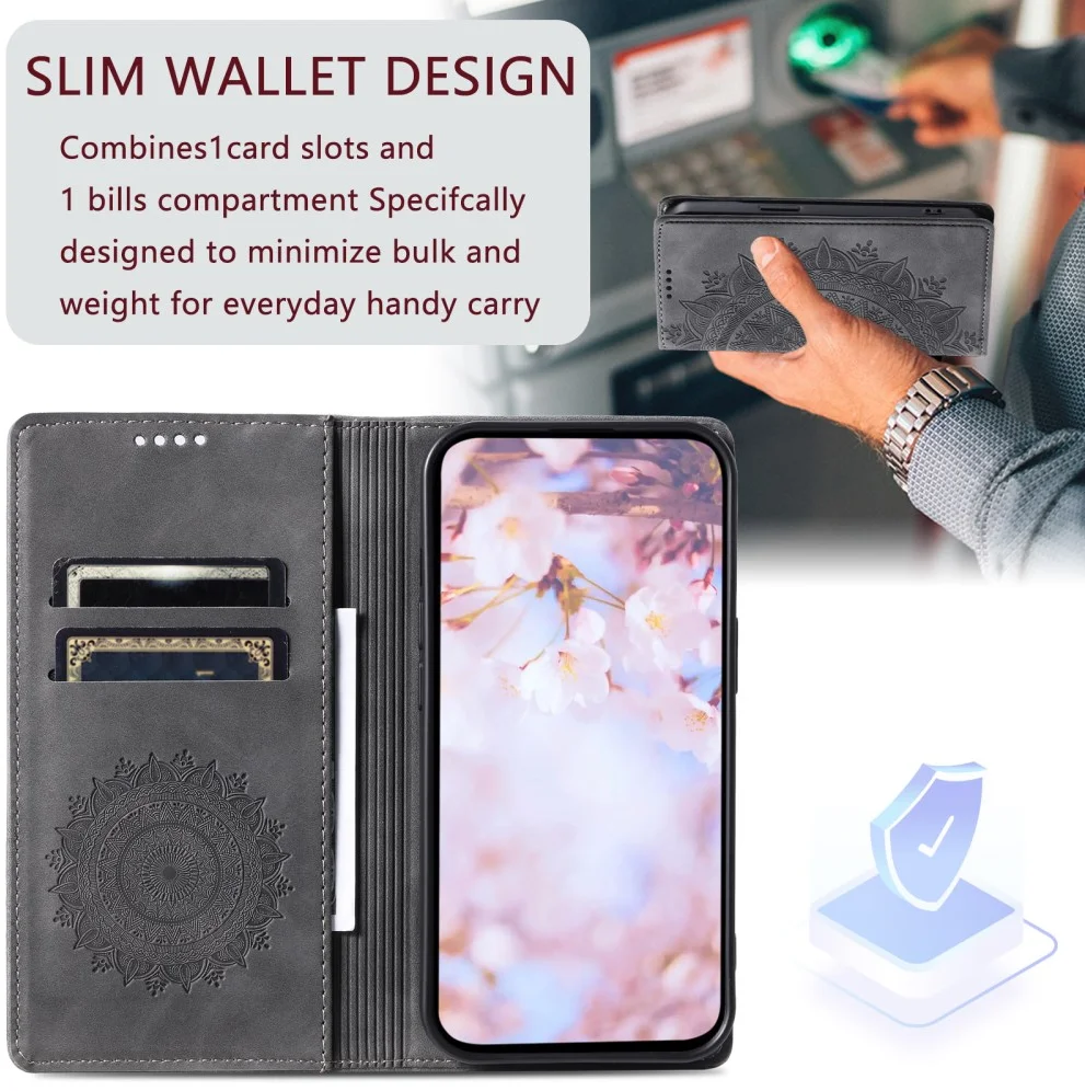 Samsung Galaxy A16 Hoesje Mandala Book Case met Pasjeshouder Zwart afbeelding 4