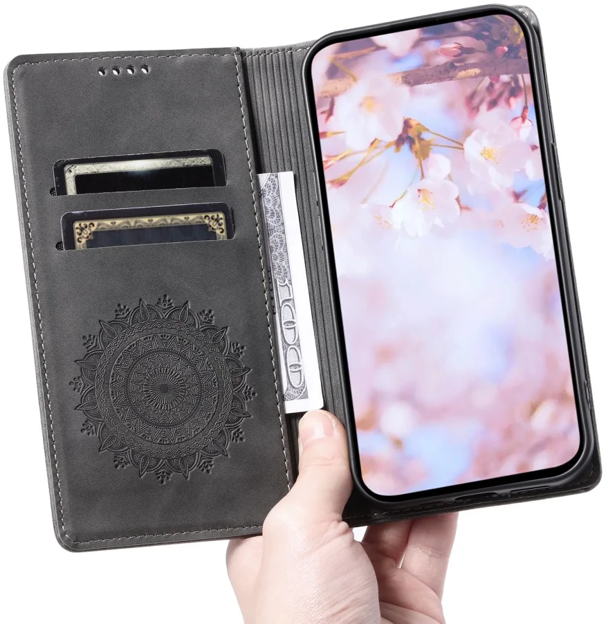Samsung Galaxy A16 Hoesje Mandala Book Case met Pasjeshouder Zwart afbeelding 7