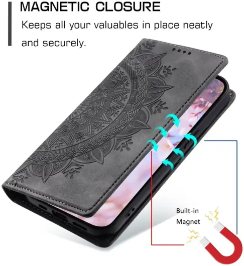 Samsung Galaxy A16 Hoesje Mandala Book Case met Pasjeshouder Zwart afbeelding 3