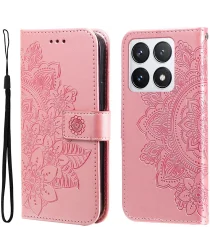 Xiaomi 14T Pro Hoesje Bloemen Print Wallet Book Case Roze