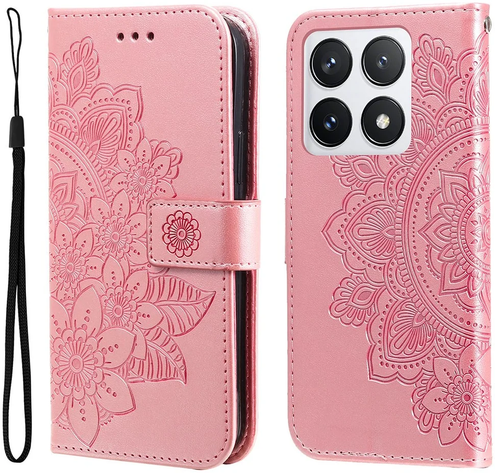 Xiaomi 14T Pro Hoesje Bloemen Print Wallet Book Case Roze afbeelding 1
