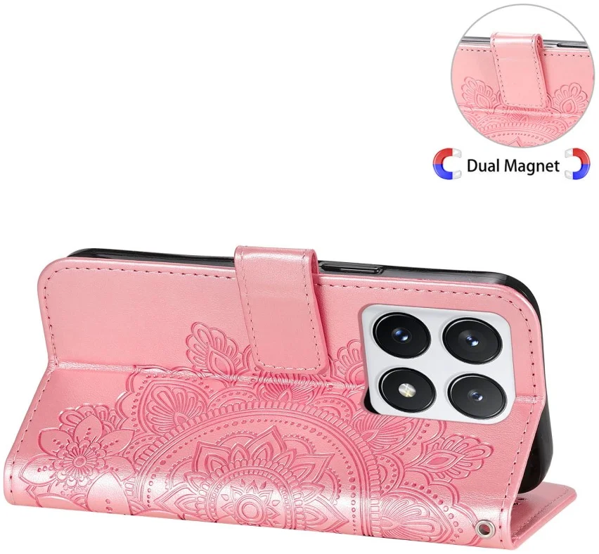 Xiaomi 14T Pro Hoesje Bloemen Print Wallet Book Case Roze afbeelding 8