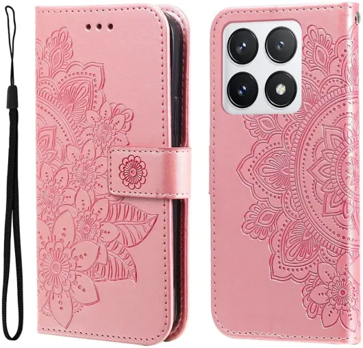 Xiaomi 14T Pro Hoesje Bloemen Print Wallet Book Case Roze afbeelding 1