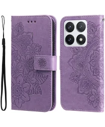 Xiaomi 14T Pro Hoesje Bloemen Print Wallet Book Case Paars