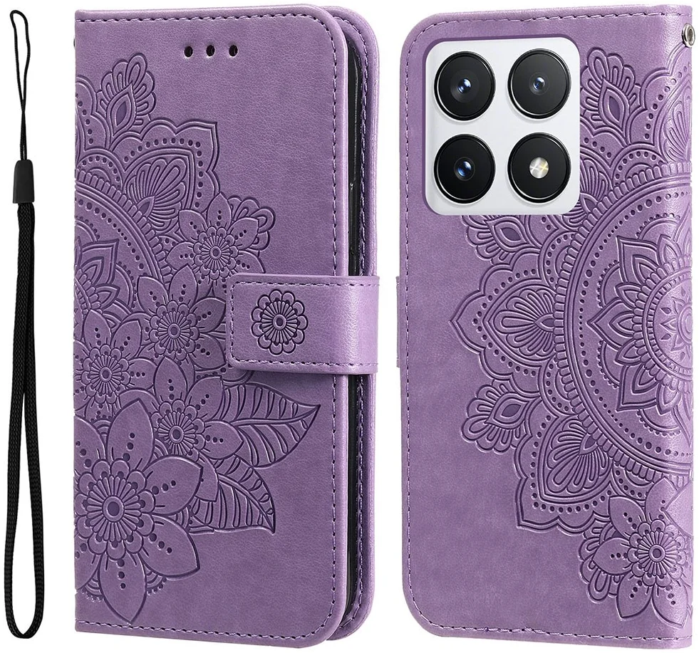 Xiaomi 14T Pro Hoesje Bloemen Print Wallet Book Case Paars afbeelding 1