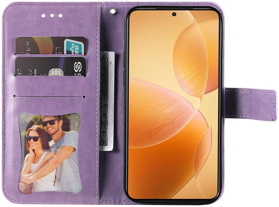 Xiaomi 14T Pro Hoesje Bloemen Print Wallet Book Case Paars afbeelding 2