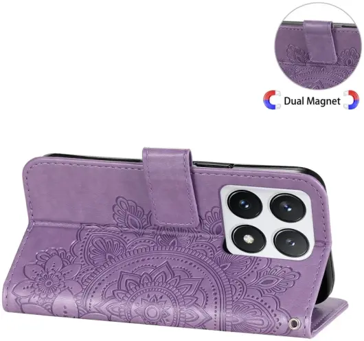 Xiaomi 14T Pro Hoesje Bloemen Print Wallet Book Case Paars afbeelding 8