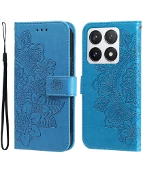 Xiaomi 14T Pro Hoesje Bloemen Print Wallet Book Case Blauw