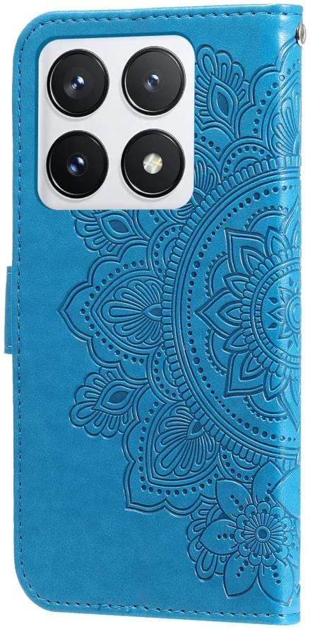 Xiaomi 14T Pro Hoesje Bloemen Print Wallet Book Case Blauw afbeelding 10