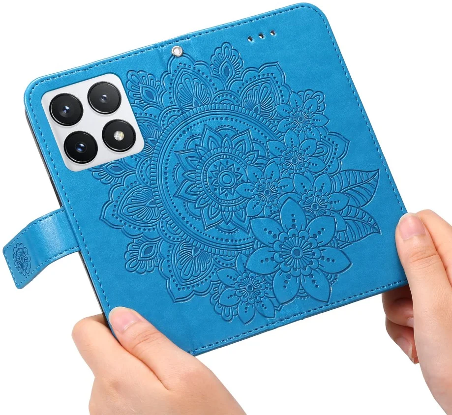 Xiaomi 14T Pro Hoesje Bloemen Print Wallet Book Case Blauw afbeelding 12