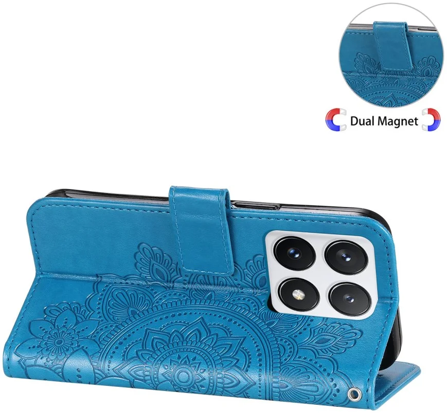 Xiaomi 14T Pro Hoesje Bloemen Print Wallet Book Case Blauw afbeelding 8