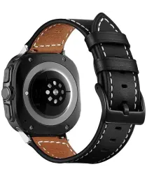 Samsung Galaxy Watch Ultra Bandje - Duurzaam Kalfsleer - 47MM - Zwart/Bruin afbeelding