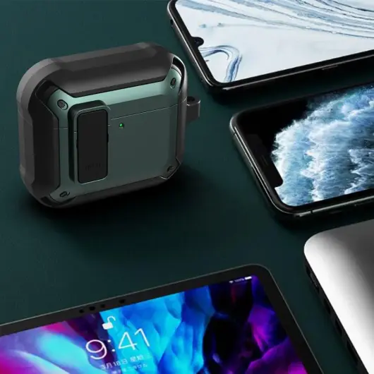 Apple AirPods 4 Hoesje Shockproof Cover met Karabijnhaak Zwart afbeelding 6