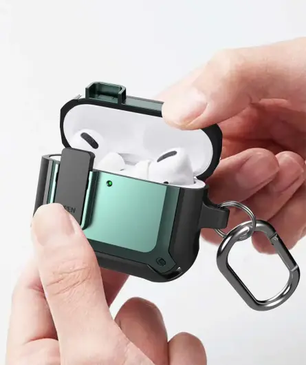 Apple AirPods 4 Hoesje Shockproof Cover met Karabijnhaak Zwart afbeelding 7