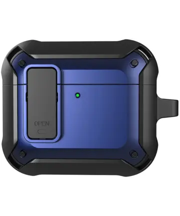 Apple AirPods 4 Hoesje Shockproof Cover met Karabijnhaak Blauw Hoesjes